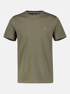 Basic T-shirt met logosteek, effen kleur