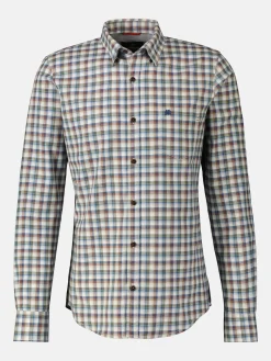 Overhemd met lange mouwen, geruit, verborgen button-down kraag