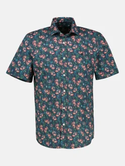 Stretchpoplin-herenoverhemd, bloemmotief